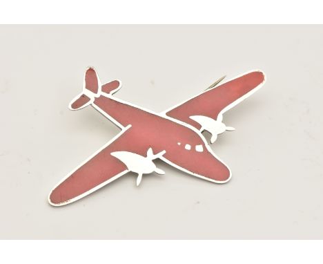 A SILVER RED ENAMEL PLANE BROOCH, hallmarked Sheffield 1975, maker M.P.W, approximate gross weight 12.8 grams (condition repo