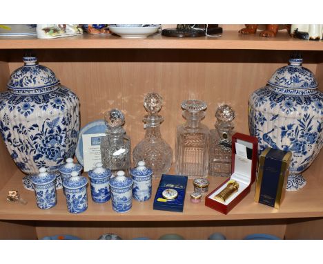 A GROUP OF CERAMICS, GLASS AND SUNDRY ITEMS, to include a boxed Must de Cartier perfume spray (refillable, appears to have mo