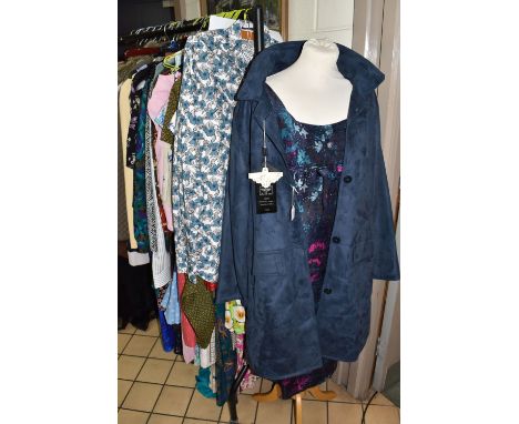 A QUANTITY OF MODERN AND VINTAGE LADIES' CLOTHING, to include coats, dresses and blouses, brands  Ann Taylor, Rima, Julipa, J