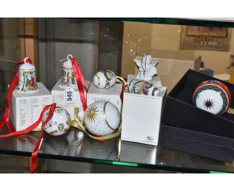 A COLLECTION OF ROSENTHAL AND HUTSCHENREUTHER CHRISTMAS ORNAMENTS, comprising a boxed Rosenthal Bulgari Christmas bauble deco