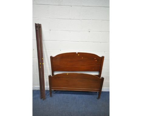 AN 20TH CENTURY MAHOGANY 4FT BEDSTEAD, with irons and bolts (condition report: general signs of wear and usage, one missing c