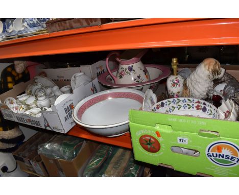 THREE BOXES AND LOOSE CERAMICS, GLASS, METAL WARES AND SUNDRY ITEMS, to include a twenty one piece Royal Stafford art deco st