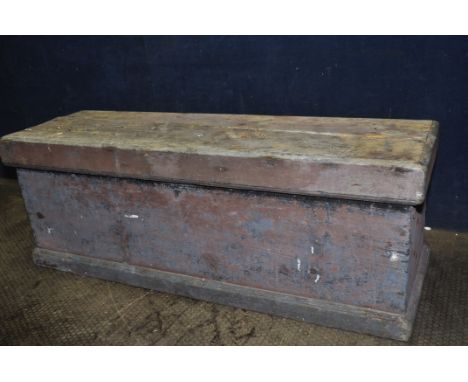 A VINTAGE PINE TOOLCHEST width 92cm depth 30cm height 35cm, Condition Report: split to top, one side of base trim missing