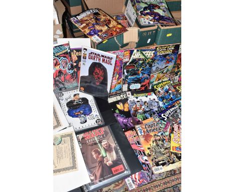 SIX BOXES OF COMIC BOOKS includes comics from The Amazing Spiderman, X-Men, Detective Comics, Batman, Action Comics, Superman