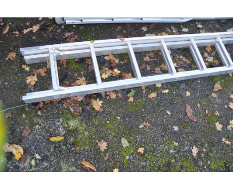 AN ALUMINIUM DOUBLE EXTENSION LADDER, with 13 rungs to each 390cm section and a folding platform ladder (2)