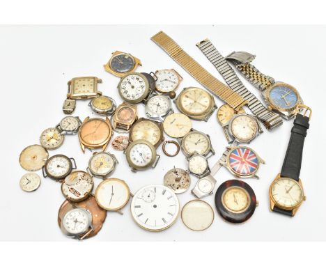 A BAG OF ASSORTED WRISTWATCHES AND WATCH PARTS, a variety of parts and watch heads names to include 'Mudu, Roma, Longines, Be