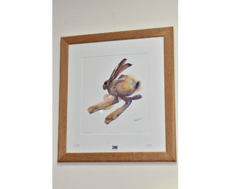 MARY ANN ROGERS (BRITISH 1961) 'TOP SPEED', a signed limited edition print depicting a running Hare, signed, titled and numbe