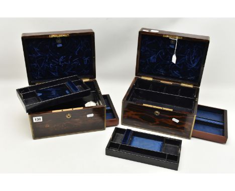 TWO VICTORIAN 'ASPREY' WOODEN VANITY CASES, two rectangular form wooden boxes with brass detailing, monogram engraving to the