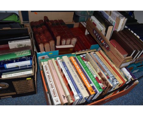 FIVE BOXES OF BOOKS comprising one box of assorted cookery and lifestyle books to include low fat cooking, quick meals, flowe