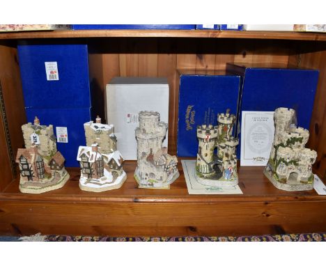 FIVE BOXED DAVID WINTER CASTLE SCULPTURES, all signed Carnival Editions, comprising limited edition Castle Tower of Windsor, 