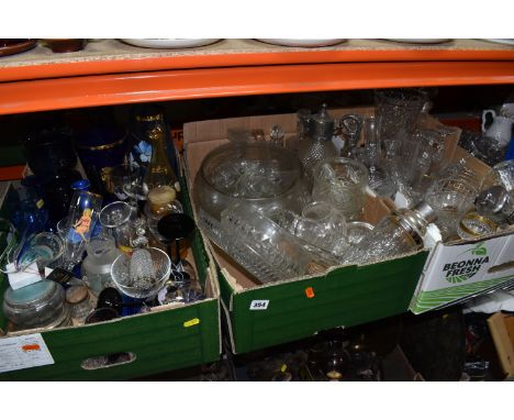 THREE BOXES OF MIXED GLASSWARE to include six Luminarc wine glass comprising four Domino Anaïs style, and two in blue glass, 