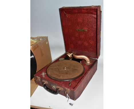 A BOX AND LOOSE GRAMOPHONE AND 78RPM RECORDS, to include a portable Wondertone gramophone, together with a box of 78rpm recor