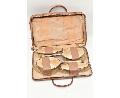 A 'MAPPIN &amp; WEBB' VANITY SET AND CASE, a soft carry case, encasing a complete silver vanity set, including a mirror, a co