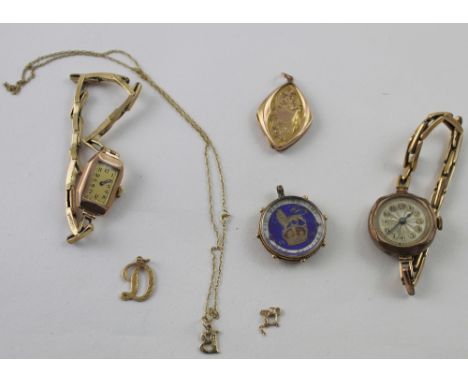 Two vintage ladies' wristwatches, one a 9ct rose gold tank-style example, the gilded dial set with Arabic numerals on an expa