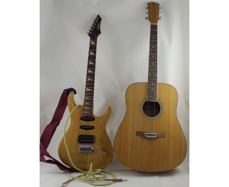 A 'Gear 4 Music' six-string acoustic guitar, model number DN-100A and a 'Shine' by Chase six-string electric guitar with beec
