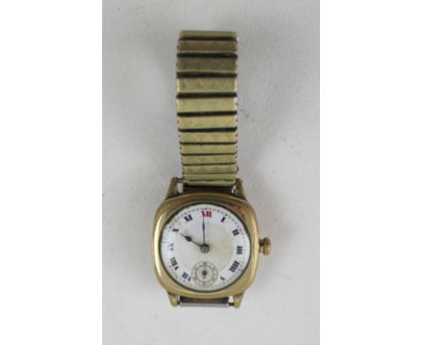 A gold plated gentlemen's wristwatch, the circular enamel dial set with Roman numerals and subsidiary seconds dial and twelve