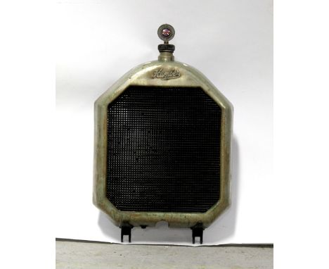A c1930s Humber car radiator front with associated Royal Automobile Club Association car mascot, 88 x 49cm inclusive of masco