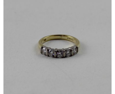 An 18ct yellow gold five-diamond half eternity ring, each diamond approx 0.15ct, size I, approx 2.8g.