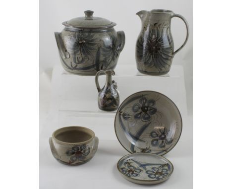 A large collection of assorted Terry Godby studio pottery to include lidded tureens, bowls, lamp etc.