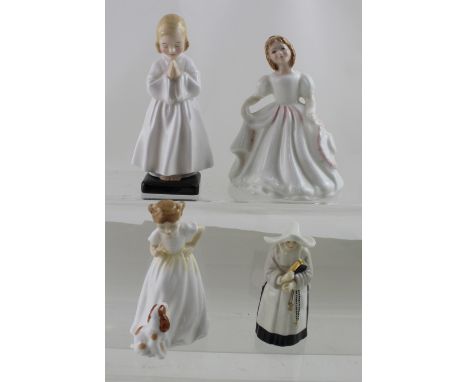 Three Royal Doulton figures, HN2996 'Amanda', HN3123 'Sit' and HN1978 'Bedtime' and a Royal Worcester figure of a nun (4).
