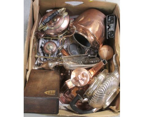 Three copper and brass kettles, to include an Arts &amp; Crafts of conical shape with folded joints and square spout, a Victo