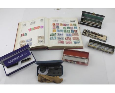 A mixed lot to include fountain pens, harmonicas to include Hohner Chromonika 1 and Elegia examples, a Moore &amp; Wright mic