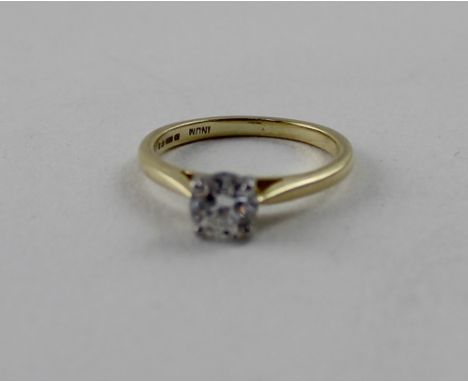 An 18ct yellow gold diamond solitaire ring, approx 0.65ct, size I, approx 2.4g.