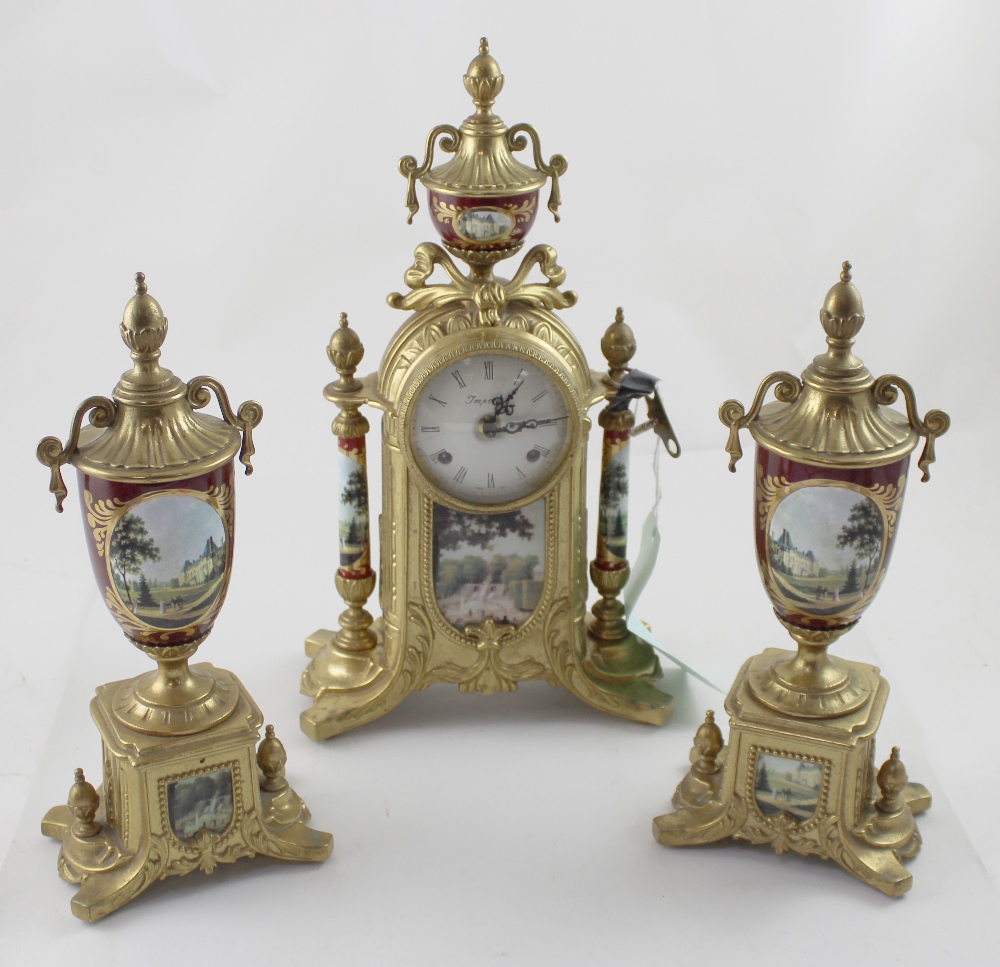 A 20th century brass clock garniture, movement marked Franz Hermite ...