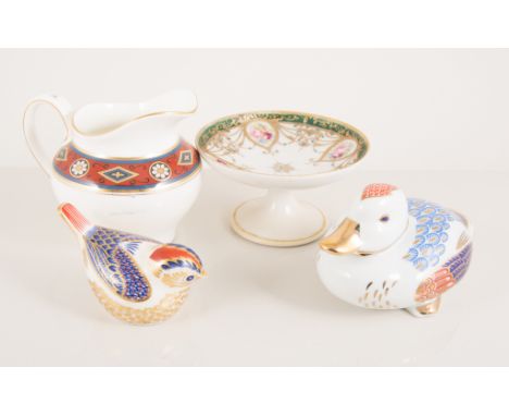 Collection of miniature and other decorative china, ashtrays etc., including a Royal Crown Derby quail paperweight, a similar