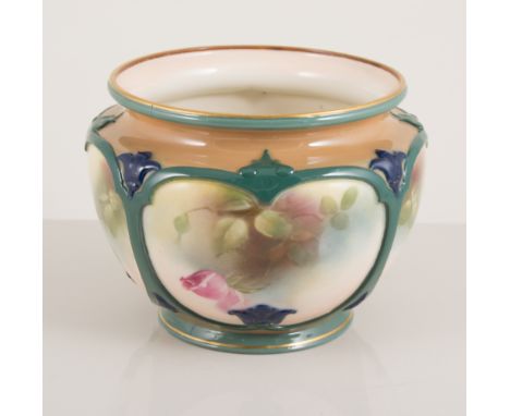 Royal Worcester bowl, Radley style, decorated with roses on blush ground, c1917, height 11cm.