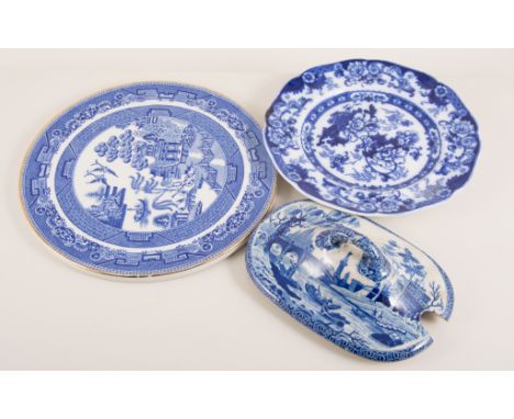 Selection of blue and white to include a Howard & Co teapot stand, c1900, a Masons plate c1890, plus others (7)