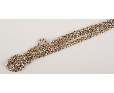 Yellow metal oval belcher link guard chain fitted with a swivel fastener, 3 feet 10 inches long, approximate weight 18.5gms.