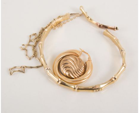 Broken jewellery items - a bamboo design bangle, various lengths of chain, earrings