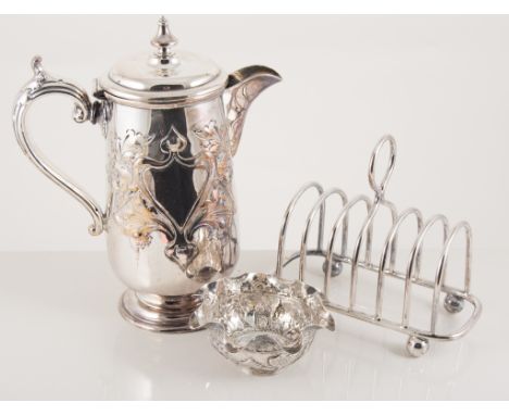 Pair of silver napkin rings, specimen vase, cigarette box, fluted dish, collection of silver-plated wares: toast rack, dredge