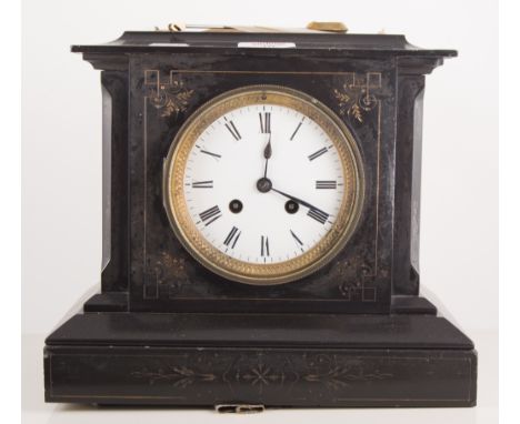A 19th century slate mantel clock, French eight-day movement, 25cm.