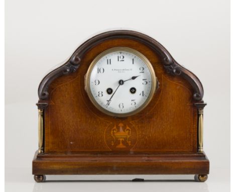 Pidduck & Sons, Hanley, Edwardian inlaid mantel clock, French movement, striking on a gong