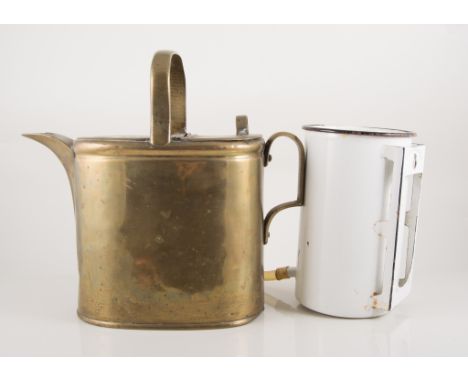 Brass watering can, copper planter, miscellaneous copper and brass items, (7).