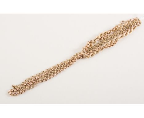 Two chains and a bracelet - a 9 carat yellow gold 4.5mm twisted rope link design bracelet, a 9 carat rose gold belcher link c