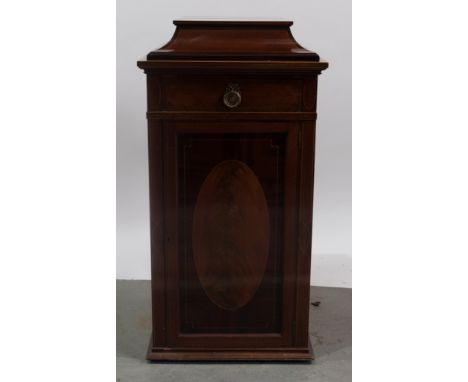 Victorian mahogany sideboard pedestal, inlaid stringing, single drawer above cupboard, enclosing fitted drawer, shelf and cel