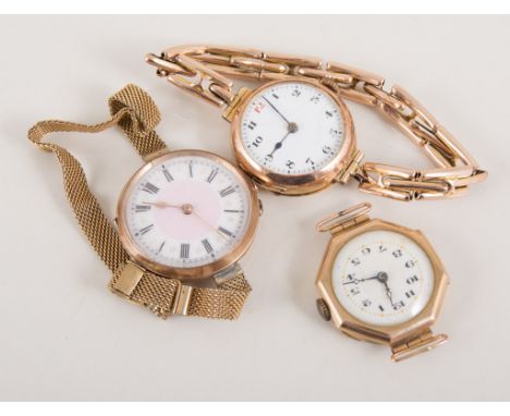 Collection of vintage watches - 9 carat yellow gold wristwatch with a yellow metal expanding bracelet, another wrist watch wi