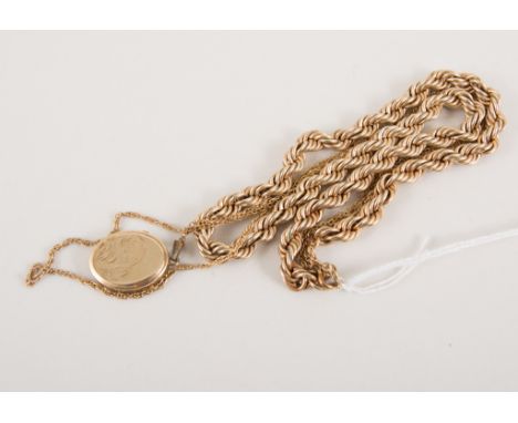 9 carat yellow gold 6mm twisted rope link chain, 38cm long, approximate weight 20gms, a prince of wales link chain,3.5gms, 9c