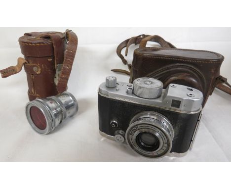Berning Robot Camera with Carl Zeiss lens Nr 2208159 Tessar 1:2.8 F3 3/4 CM in leather case, together with a Schneider-Kreuzn