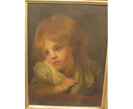 Portrait of girl holding apple, oil on canvas, no signature, (38.5cm x 29cm), framed