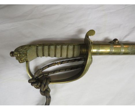 Royal Navy Officer's dress sword, the fullered blade etched with oak leaves and marked George VI By Appointment Wilkinson Swo