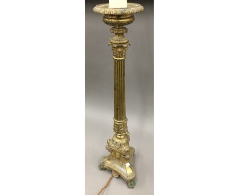 A Corinthian column brass table lamp 