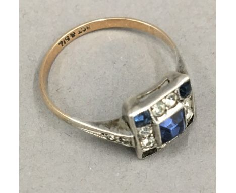 An Art Deco 9 ct gold and silver ring