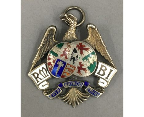 A silver enamel eagle pendant