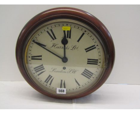 VICTORIAN SCHOOL ROOM CLOCK, mahogany circular framed wall clock, label "London S.W", 33cm diameter 