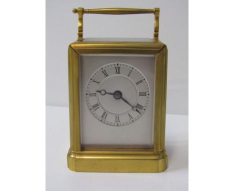FRENCH BRASS CASED CARRIAGE CLOCK, with silver dial, drum movement, 13cm height Lot 432: Clock in working order & appears to 