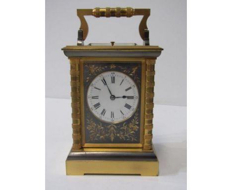 JACOT REPEATER CARRIAGE CLOCK, with engraved floral and foliate face, coiled bar strike, 15cm height Lot 452: Clock in workin